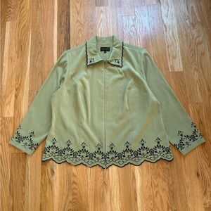 Studio I Vintage 90s Sage Green Paisley Floral Lined Windbreaker Jacket Large